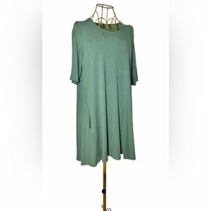 Eileen Fisher Green Super Soft Shift Dress with Elbow Sleeves & Pockets, Medium